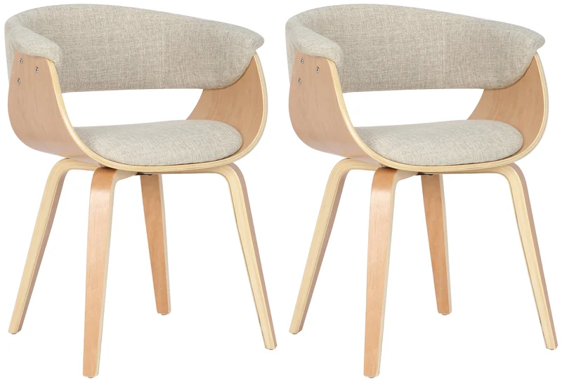 Lot de 2 chaises de la salle à manger design retro en structure en bois clair et assise en tissu crème 10_0001687