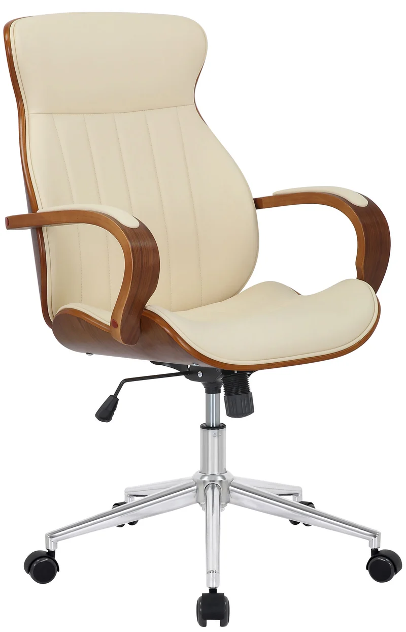 Fauteuil de bureau avec roulettes synthétique crème et bois noyer hauteur réglable BUR10462