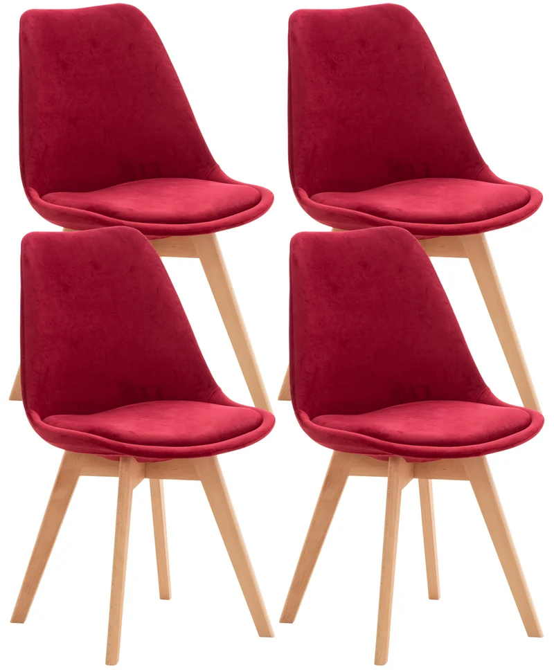 Lot de 4 chaises de salle à manger design scandinave en tissu velours rouge pieds bois clair CDS10388