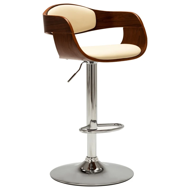 Tabouret de bar x1 chaise haute rétro en bois courbé et PVC crème et métal DEC029462