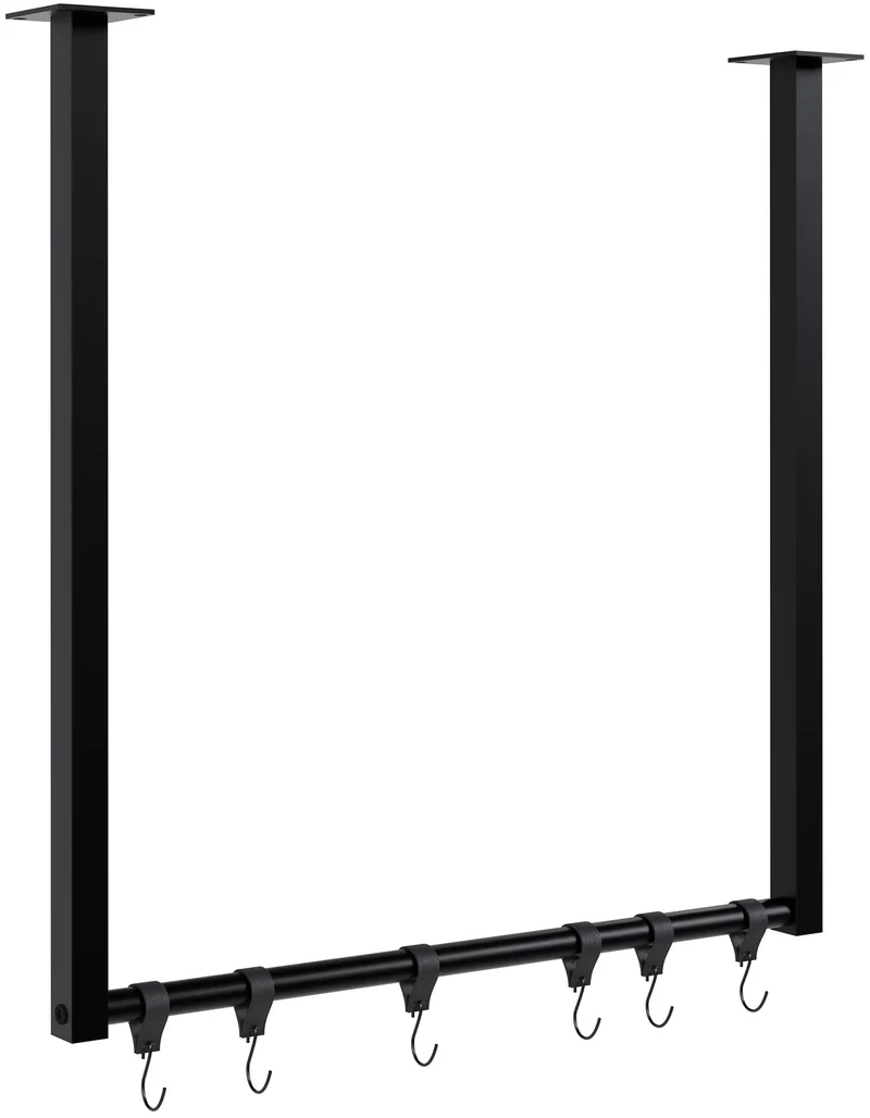 Tringle à vêtements suspendue porte-manteau avec 6 patères 60x60 cm acier thermolaqué noir 10_0009016