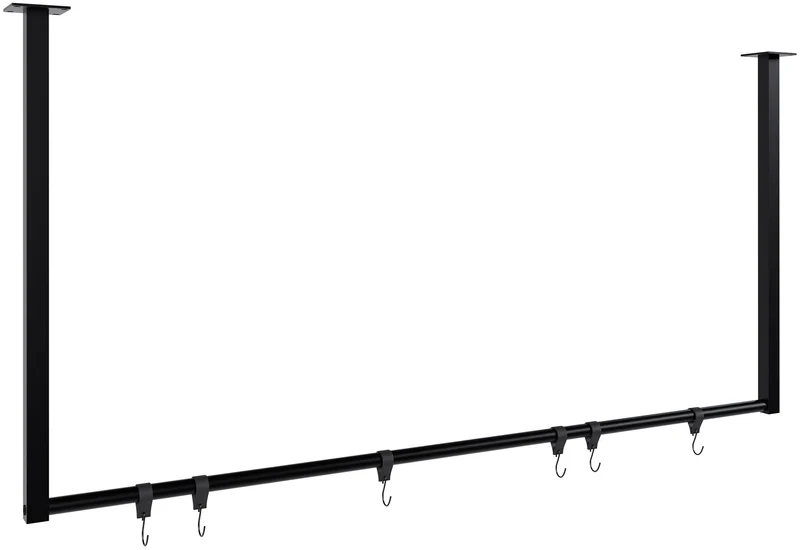 Tringle à vêtements suspendue porte-manteau avec 6 patères 120x60 cm acier thermolaqué noir 10_0009014