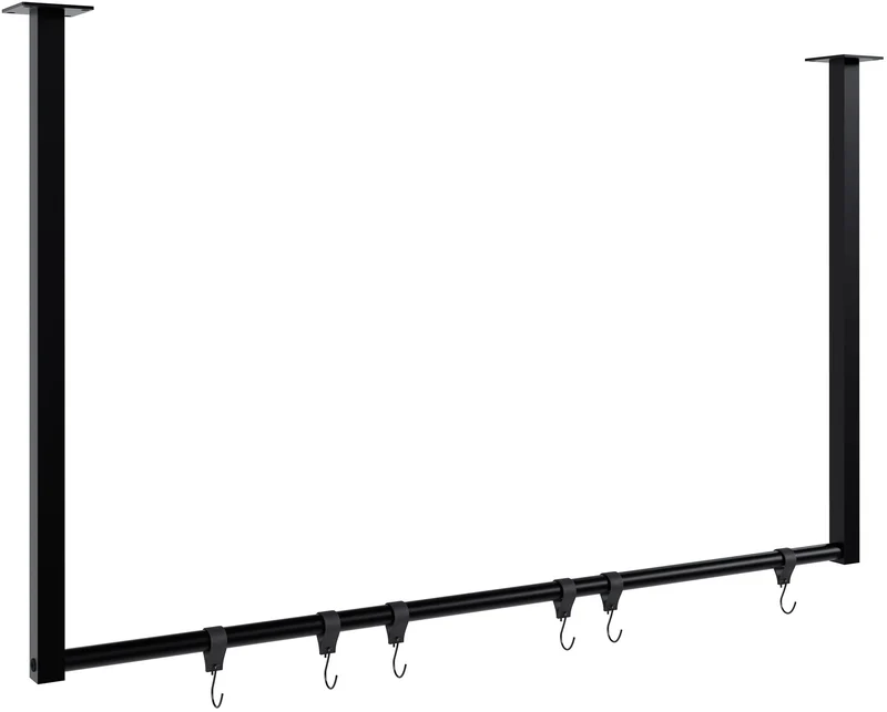 Tringle à vêtements suspendue porte-manteau avec 6 patères 100x60 cm acier thermolaqué noir 10_0009008