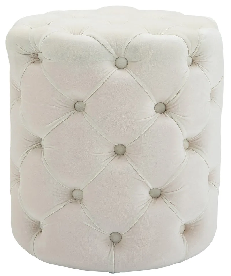 Tabouret chesterfield capitonné Ø 42 cm en velours crème avec boutons décoratifs – polyvalent et élégant 10_0008382
