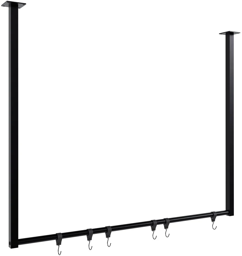 Tringle à vêtements suspendue porte-manteau avec 6 patères 100x80 cm acier thermolaqué noir 10_0009011