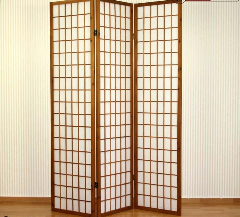 Paravent 3 panneaux en bois marron et papier riz 175x132cm PAR06041