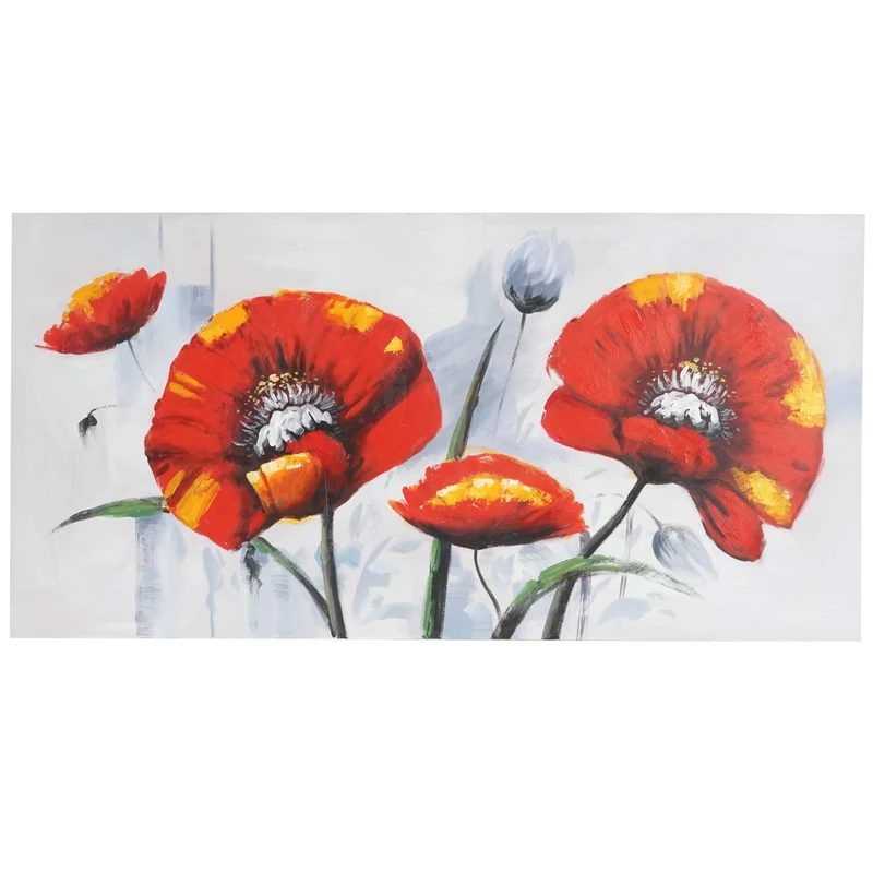 Tableau coquelicots rouges peint à la main 140x70 cm toile coton polyester multicolore 04_0011415