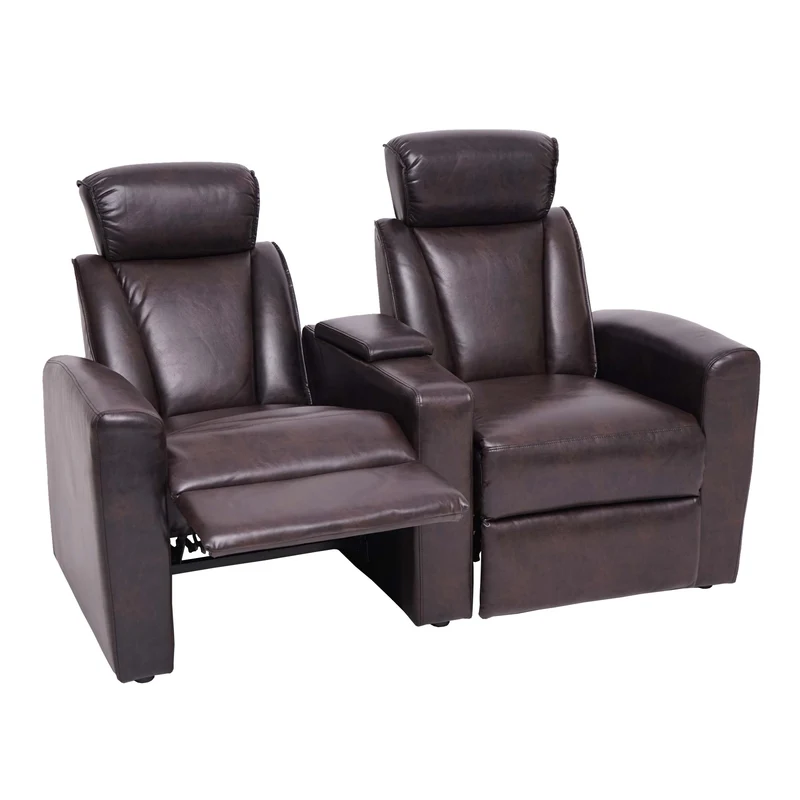 Canapé cinéma 2 places fauteuil relax inclinable avec coffre rangement cuir synthétique Soft Touch marron 04_0010924