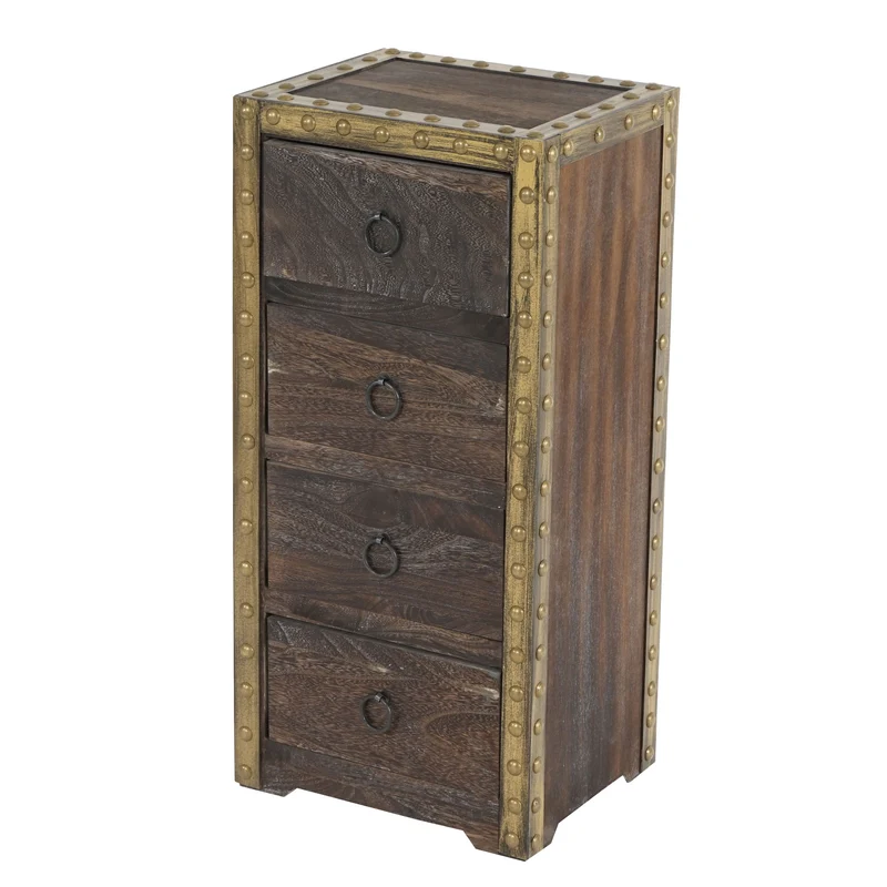 Commode 4 tiroirs style vintage shabby chic 70x33x26 cm bois de paulownia MDF marron 04_0011427