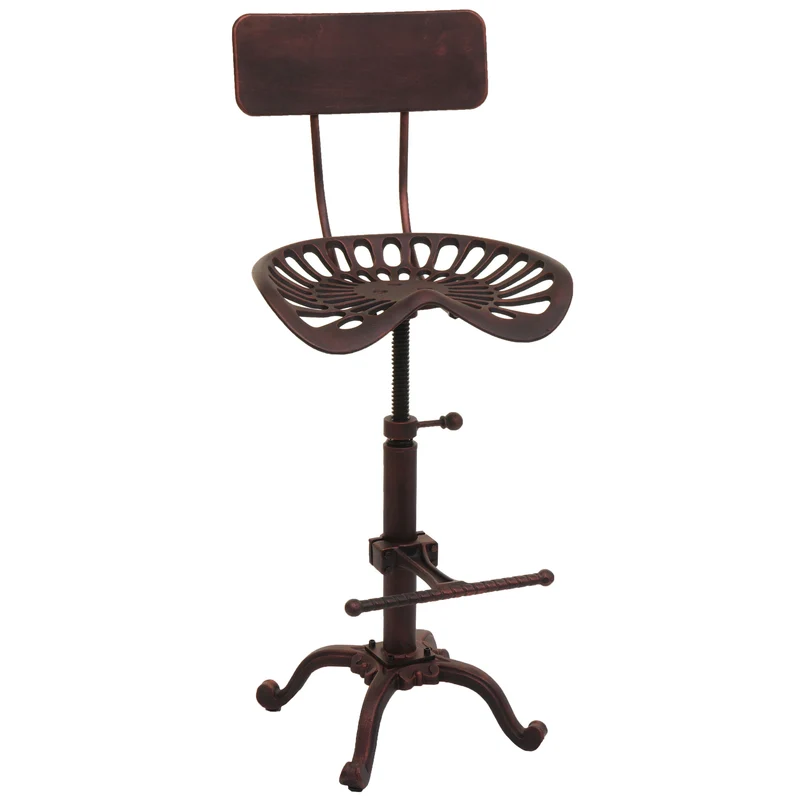 Tabouret de bar industriel réglable pivotant avec dossier repose pieds métal cuivre 04_0008593