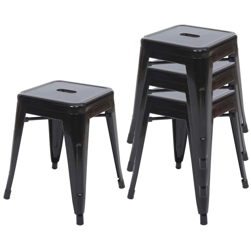 Lot de 4 tabourets bas design industriel empilables en métal noir 04_0005235