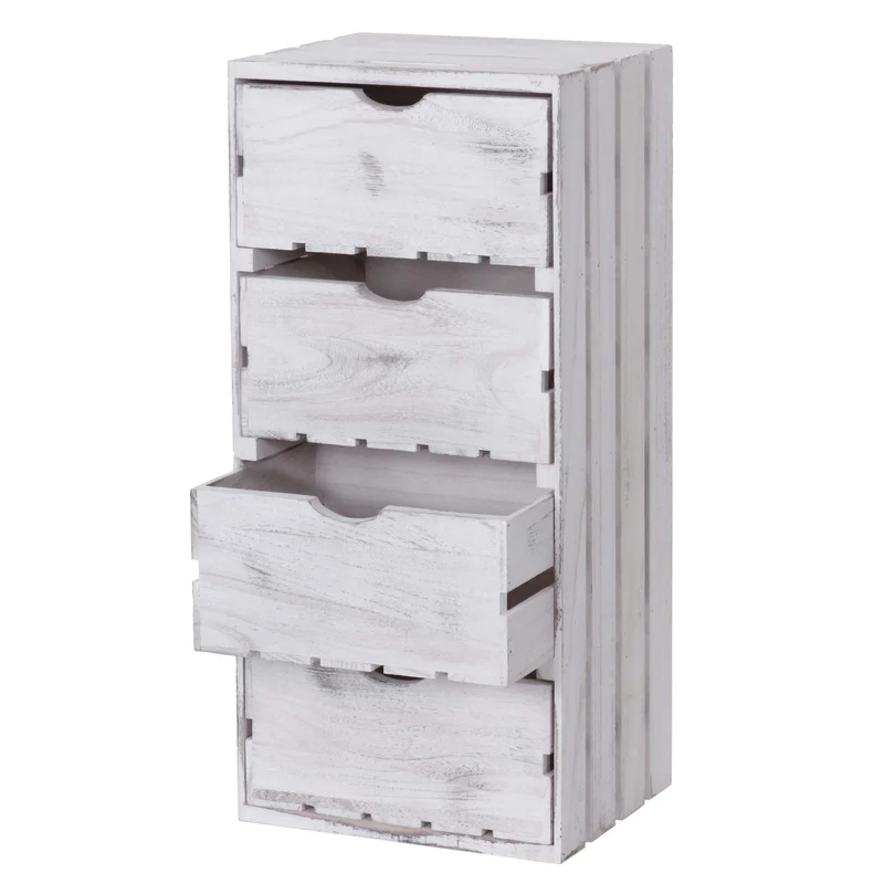 Commode à tiroirs petit meuble de rangement en bois style vintage 4 tiroirs 70x32x26cm blanc 04_0002487