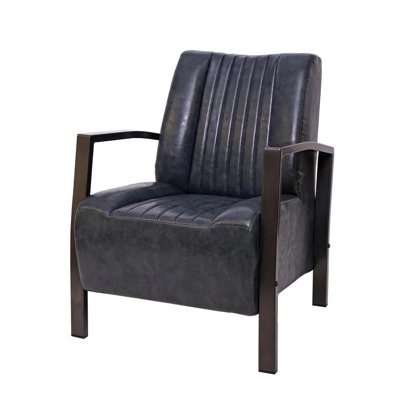 Fauteuil lounge relaxation rembourrée design industriel en métal en synthétique gris châssis en acier 04_0003122