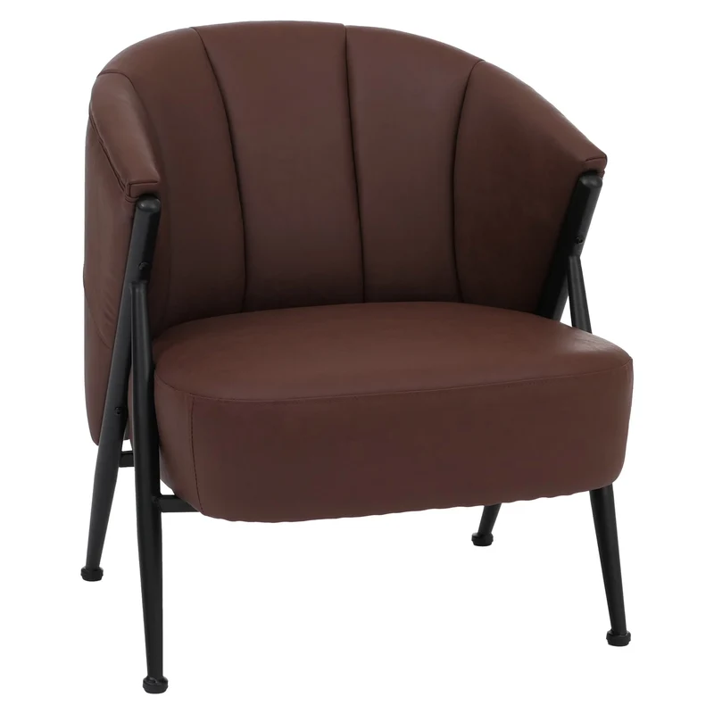 Fauteuil lounge vintage industriel avec accoudoirs fauteuil club rembourré métal simili cuir rouge rouille 04_0008993