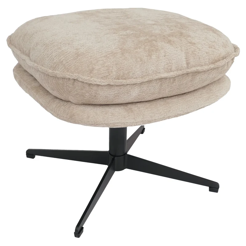 Repose pieds pouf ottoman rembourré tissu chenille piètement métal crème 04_0009042