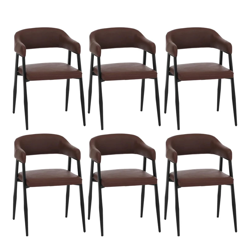 Lot de 6 chaises de salle à manger vintage industriel avec accoudoirs métal simili cuir rouge rouille 04_0008983