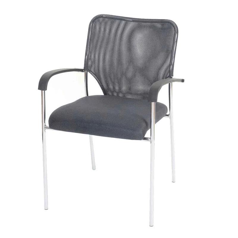 Lot de 12 chaises de conférence empilables avec accoudoirs dossier respirant tissu gris métal chromé gris 04_0011389