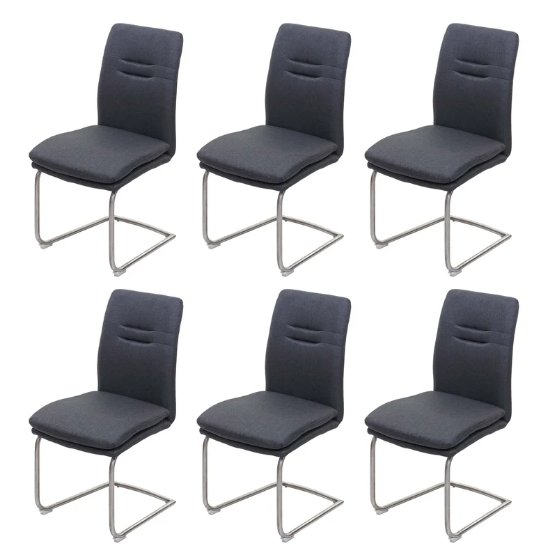 Lot de 6 chaises de salle à manger luge design avec structure en acier inoxydable brossé tissu gris foncé 04_0007699