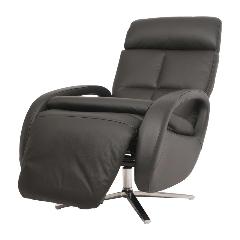 Fauteuil relax inclinable pivotant 360° avec fonction allongée cuir véritable noir aluminium acier 04_0006833