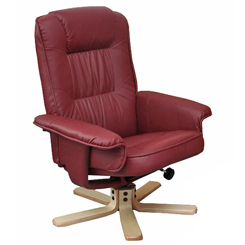 Fauteuil relax pivotant 360° inclinable avec poche de rangement simili cuir bordeaux bois clair 04_0006824