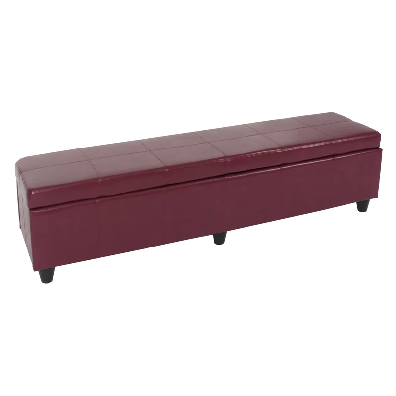Banc coffre de rangement XXL avec assise rembourrée 180 cm similicuir rouge 04_0005875