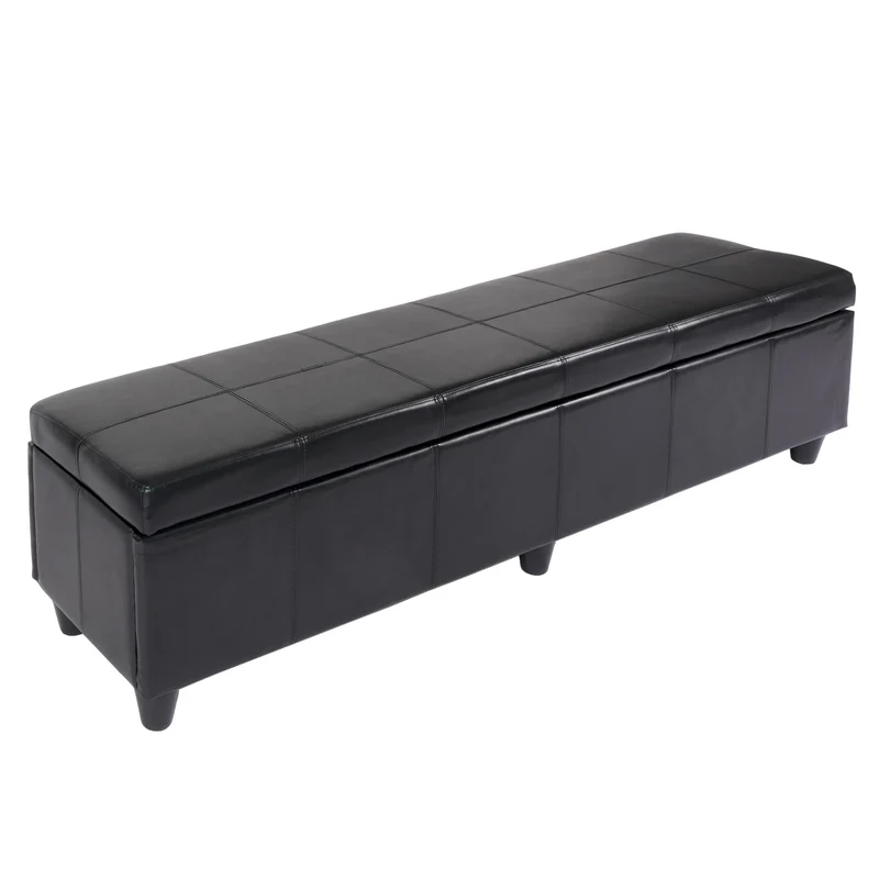 Banc coffre de rangement XXL avec assise rembourrée 180 cm similicuir noir 04_0005874