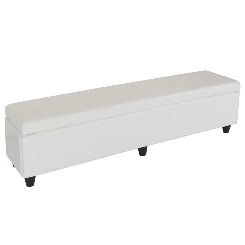 Banc coffre de rangement XXL avec assise rembourrée 180 cm cuir et similicuir blanc 04_0005872