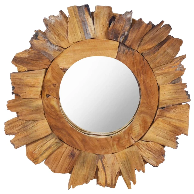 Miroir mural 40 cm Teck rond motif de pétales bois DEC022826