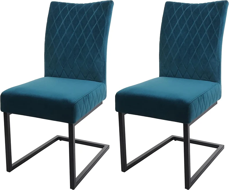 Ensemble de 2 chaises de salle à manger chaise visiteur en acier design moderne velours thermolaqué bleu turquoise CDS04490