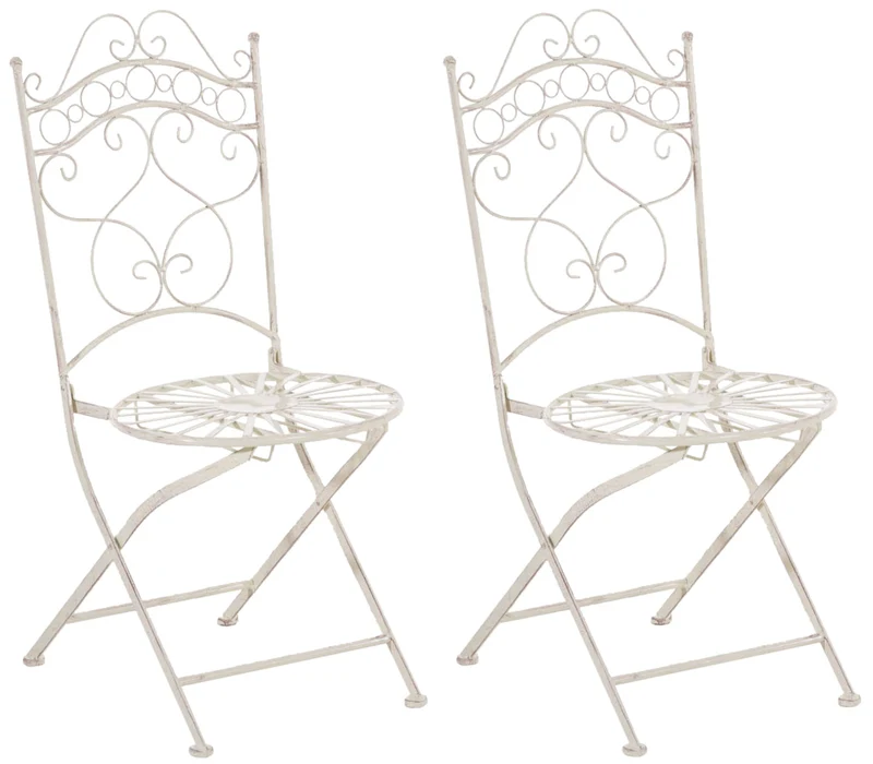 Lot de 2 chaises de jardin terrasse balcon design rustique en fer forgé crème vieilli 10_0002864