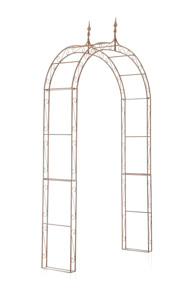 Arche à rosiers plantes grimpantes décoration jardin 144x128 cm en métal marron vieilli 10_0003937