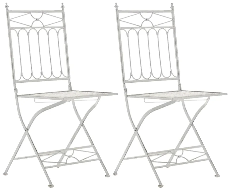 Lot de 2 chaises pliable de jardin terrasse balcon design rustique en fer forgé blanc vieilli 10_0003126