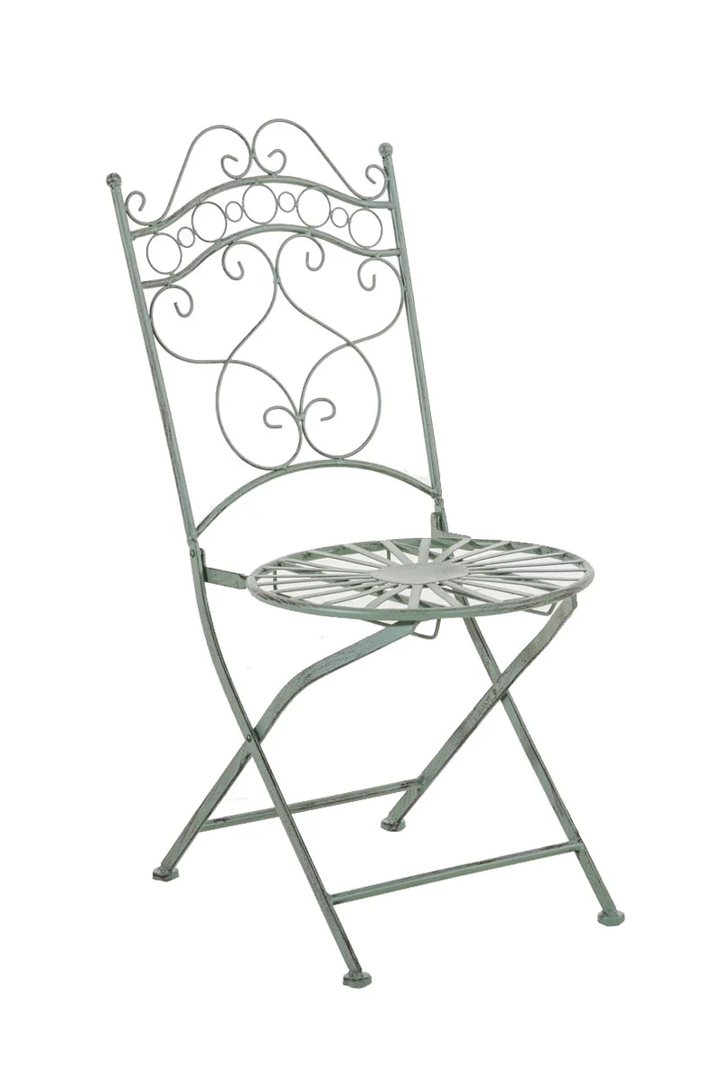 Chaise de jardin terrasse balcon design rustique en fer forgé vert vieilli 10_0003008