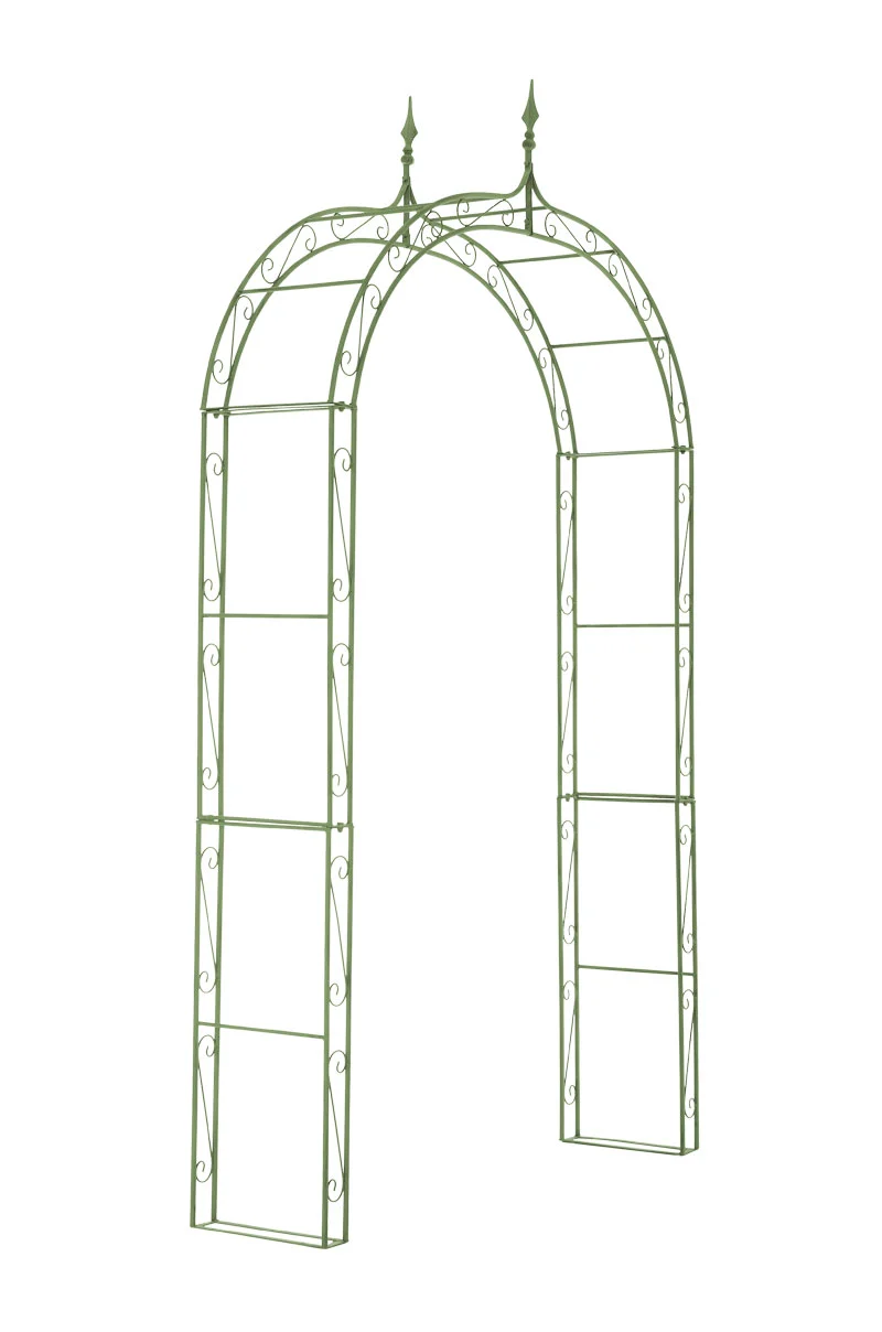 Arche à rosiers plantes grimpantes décoration jardin 144x128 cm en métal vert vieilli 10_0003941