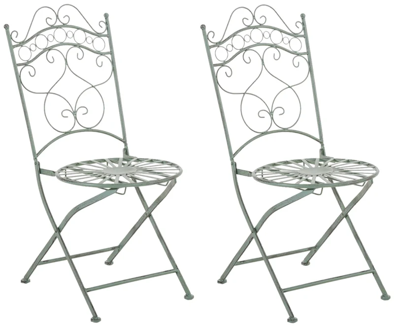 Lot de 2 chaises de jardin terrasse balcon design rustique en fer forgé vert vieilli 10_0002865