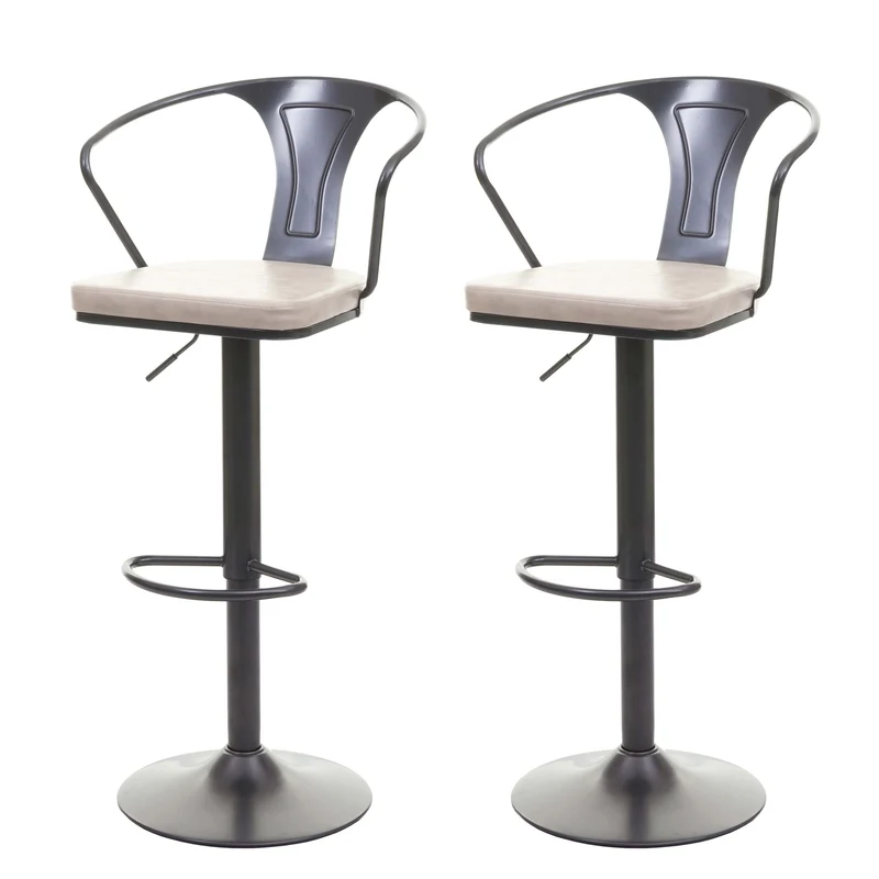Lot de 2 tabourets de bar avec accoudoirs réglable en hauteur design industriel rotatif vintage noir-crème 04_0007462