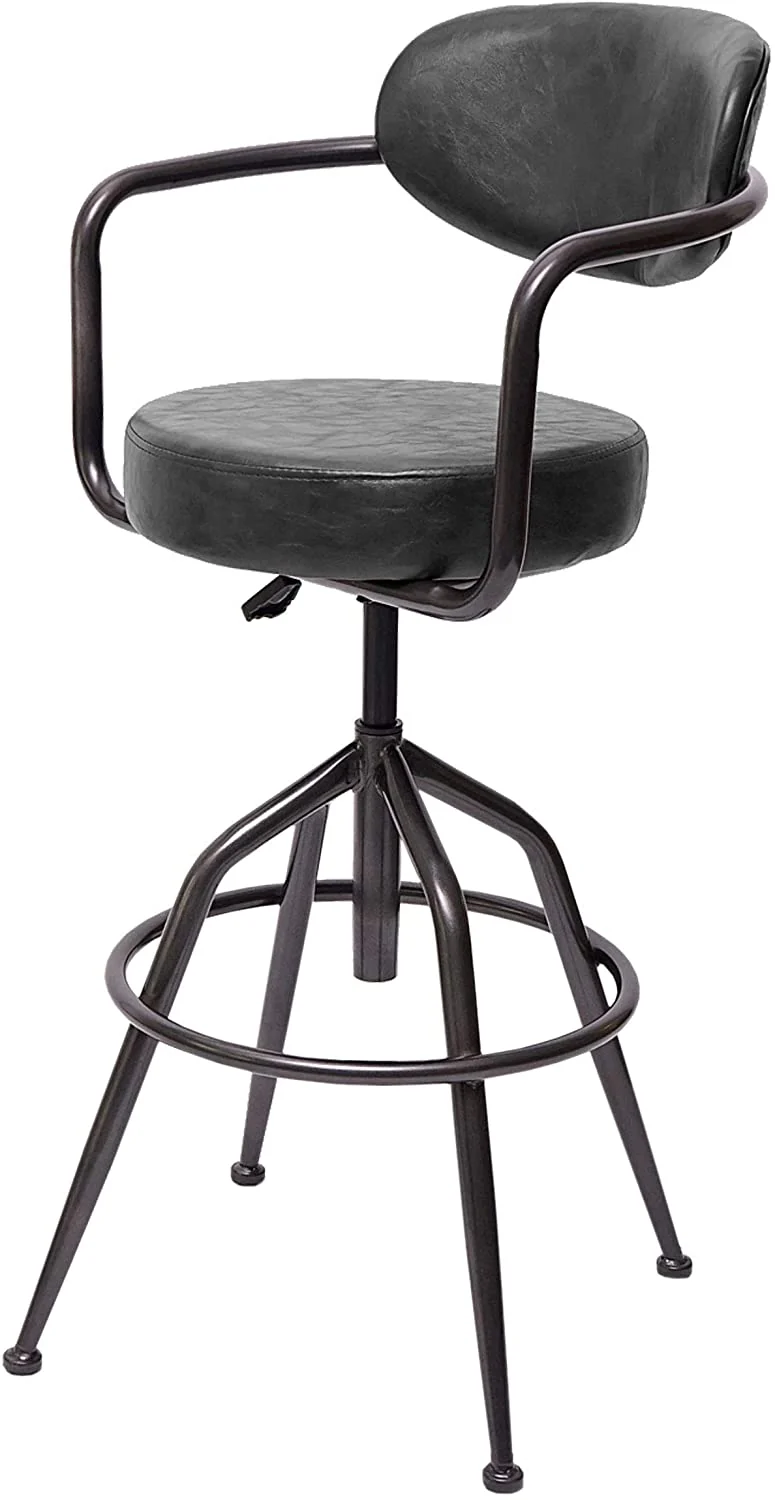 1x tabouret de bar pivotant style industriel réglable en hauteur gris vintage avec dossier TDB04057