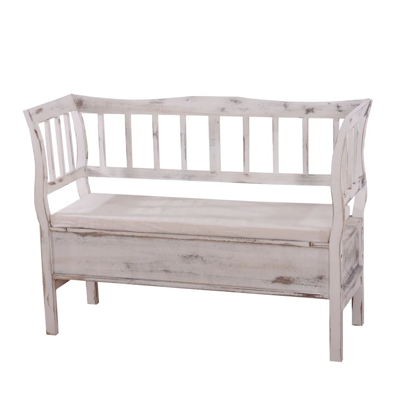 Banc style vintage avec compartiment de rangement et coussin bois blanc vieilli 04_0001171
