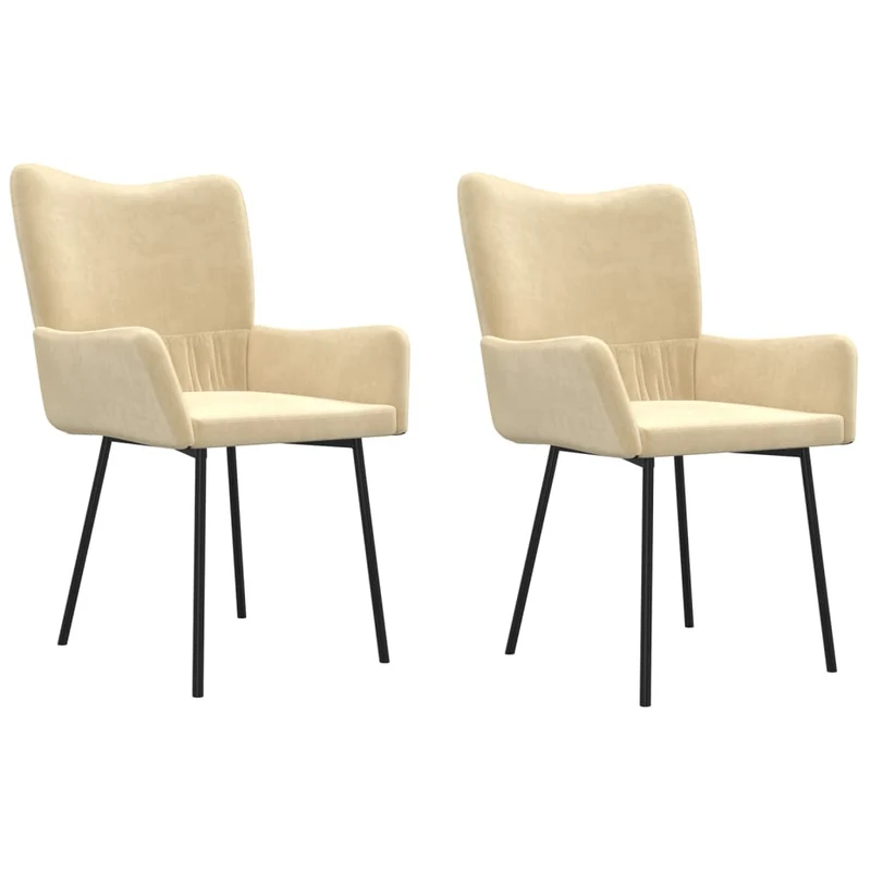 Set de 2 chaises de salle à manger accoudoirs en tissu velours crème pieds en métal DEC025508