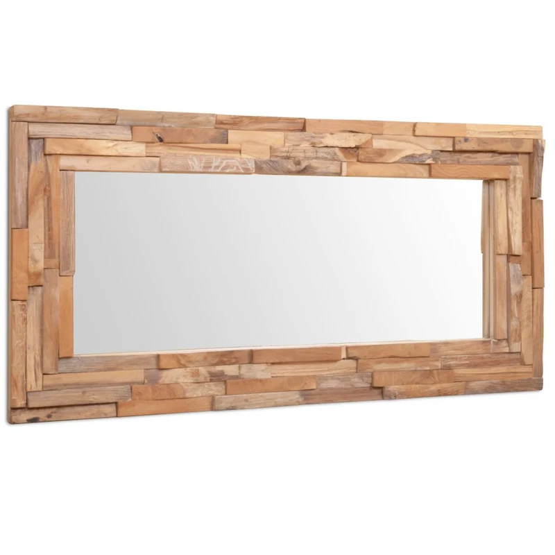 Miroir mural rectangulaire teck marron et verre 120 x 60 cm DEC022673