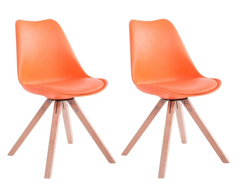 Lot de 2 chaises de salle à manger scandinave synthétique orange pieds bois CDS10024