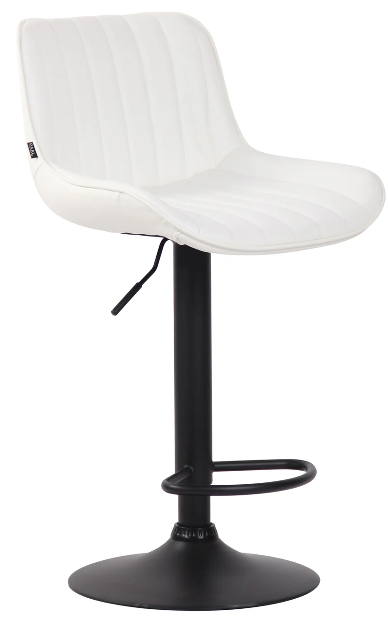 Tabouret de bar chaise haute x1 en PVC blanc coutures verticales support en métal noir 10_0005102