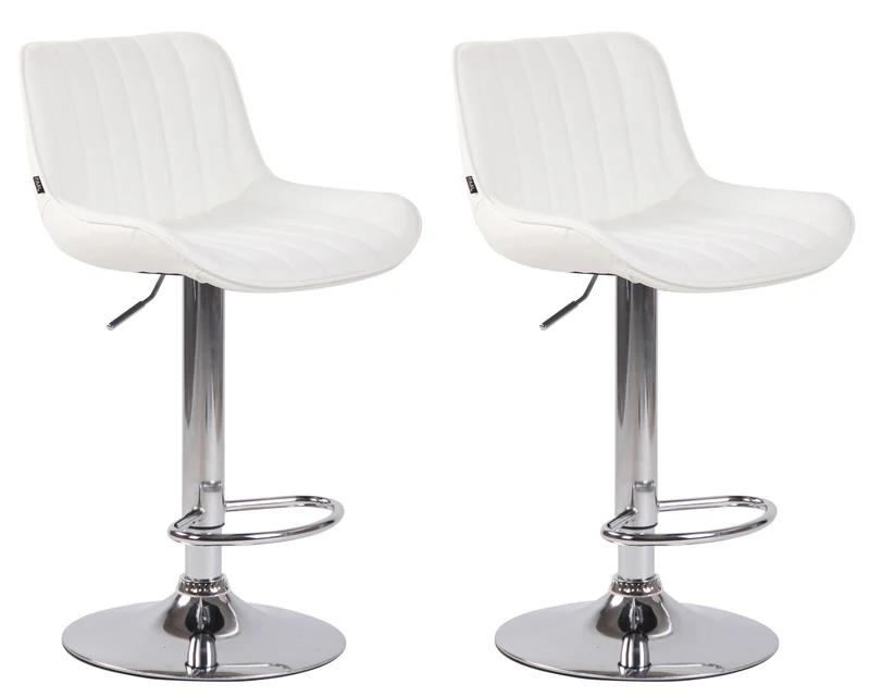 Lot de 2 tabourets de bar chaises hautes en PVC blanc coutures verticales support en métal chromé 10_0004277