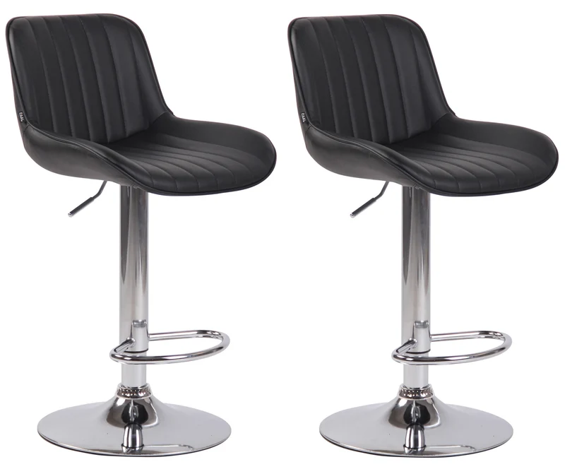 Lot de 2 tabourets de bar chaises hautes en PVC noir coutures verticales support en métal chromé 10_0004276