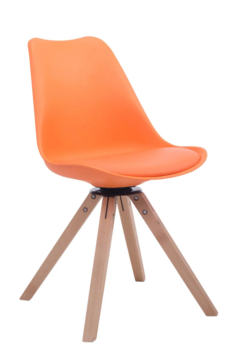 Chaise de salle à manger x1 chaise visiteur assise pivotant à 360° en PVC et plastique orange piètement en bois carré clair 10_0003469