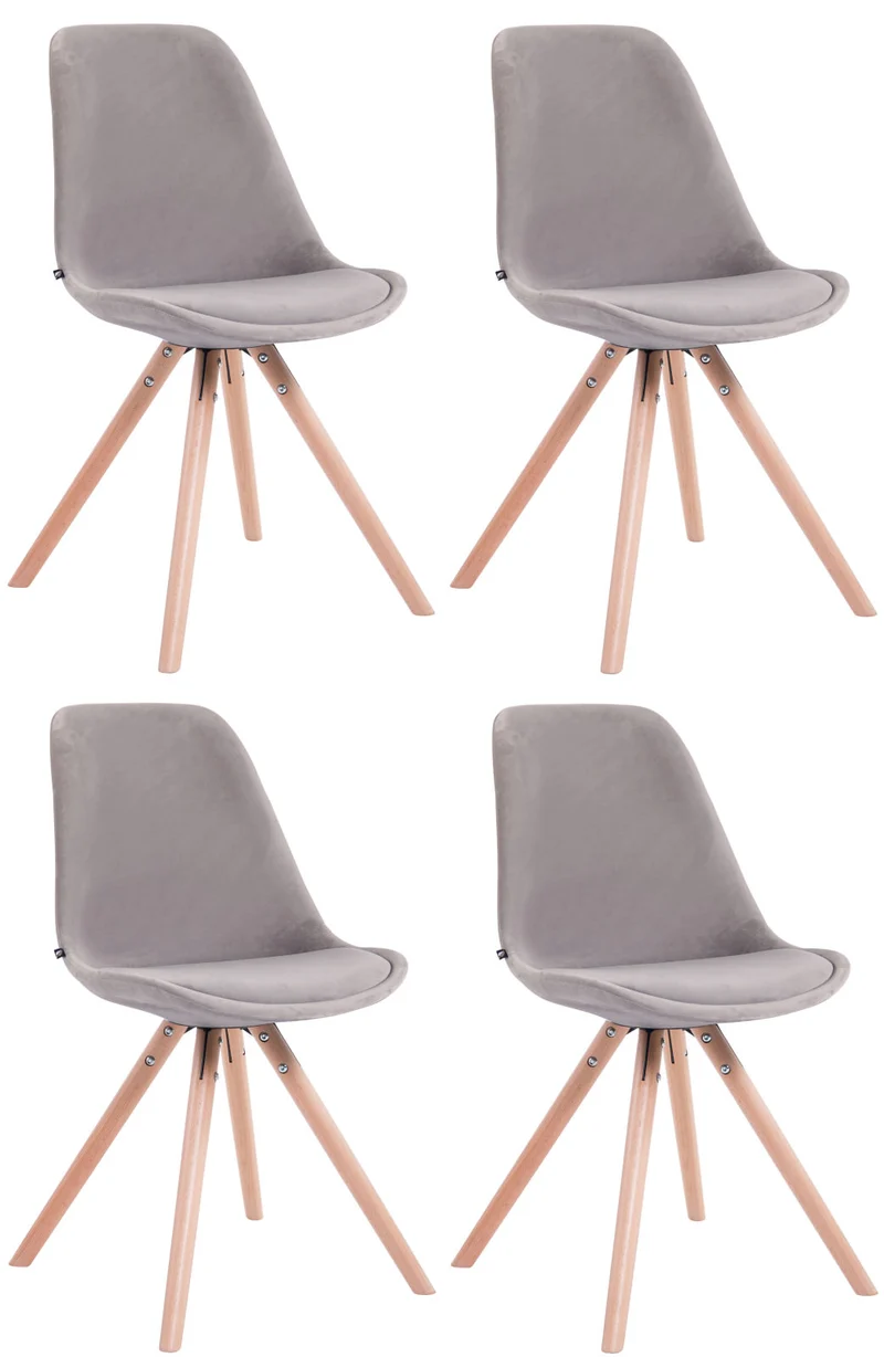 4 chaises de salle à manger style scandinave en velours gris clair pieds rond en bois clair CDS10307