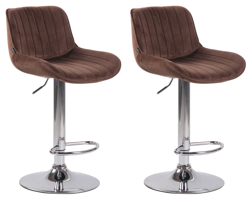 Lot de 2 tabourets de bar moderne confortable réglable en velours marron pied trompette métal TDB10392