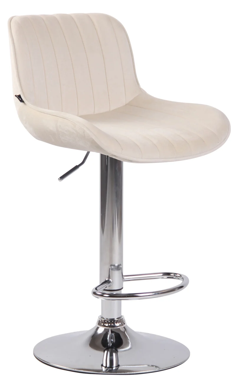 Tabouret de bar chaise haute x1 en velours crème coutures verticales support en métal chromé 10_0005105