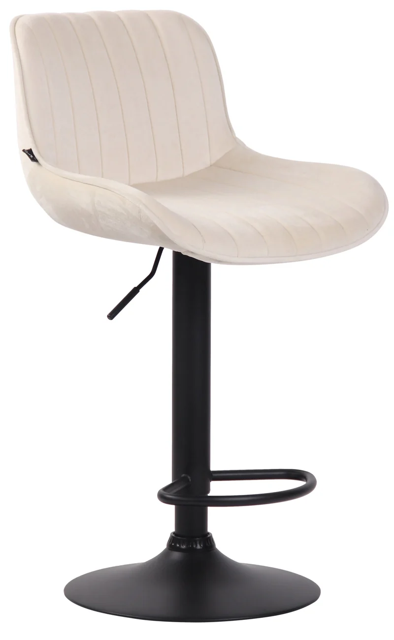 Tabouret de bar chaise haute x1 en velours crème coutures verticales support en métal noir 10_0005111
