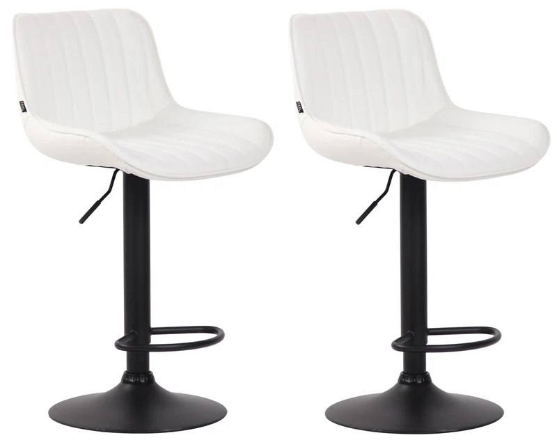 Lot de 2 tabourets de bar chaises hautes en PVC blanc coutures verticales support en métal noir 10_0004282